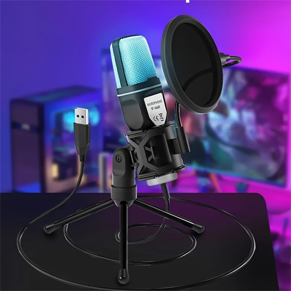 Condensador de microfone USB para jogos com indicador RGB controle de ganho de mudo