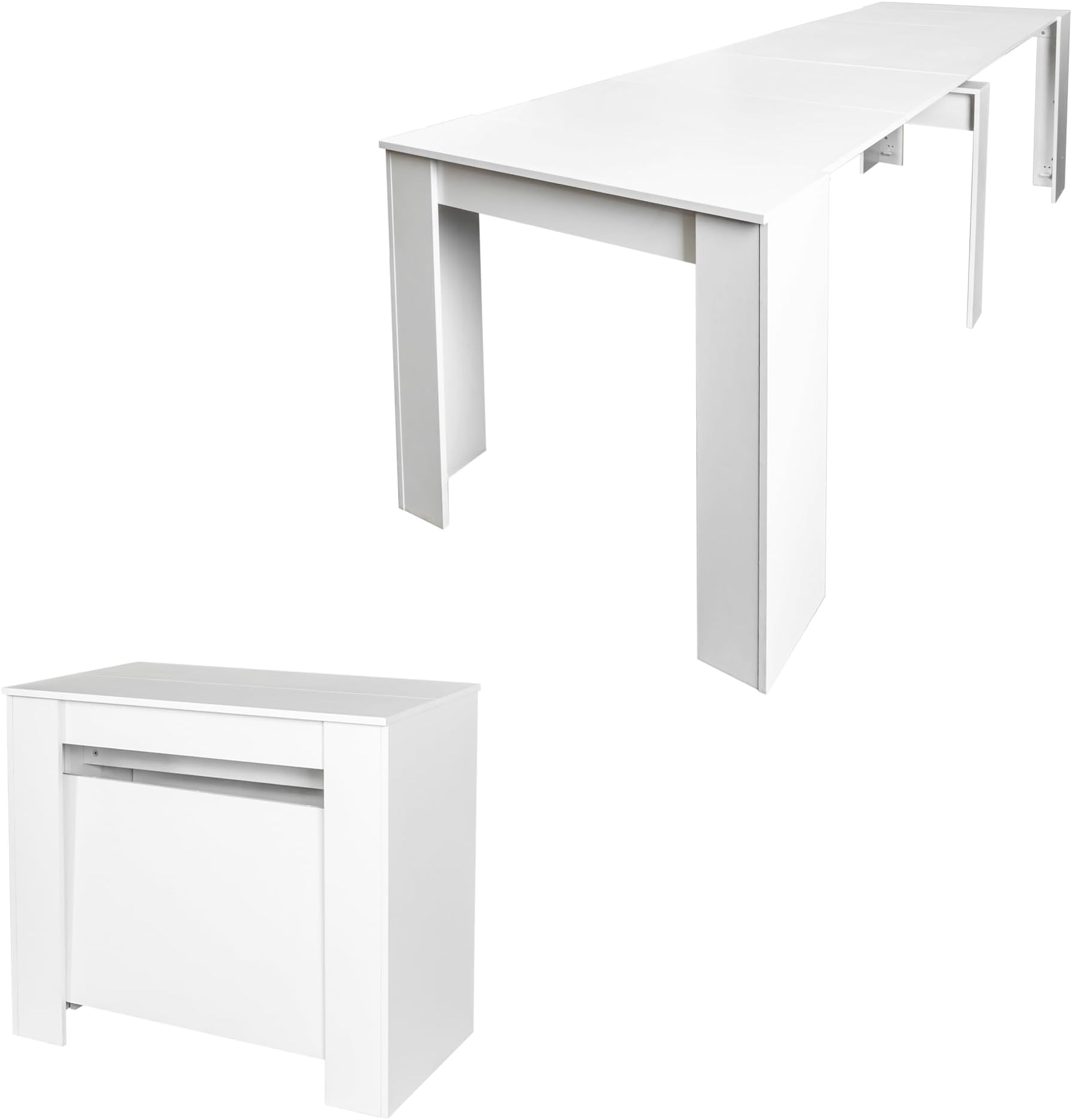 Extendable Console Dining Table for 2-12 People 20" - 118.5" Modern Folding Kitchen Table Multifunctional Conference Meeting Table, White