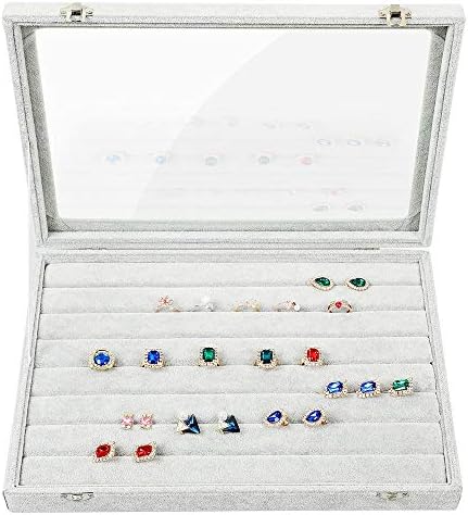 STYLIFING Ring Display Case with Clear Lid Ring Organizer 7 Slots Stud Earring Jewelry Box for Multiple Rings
