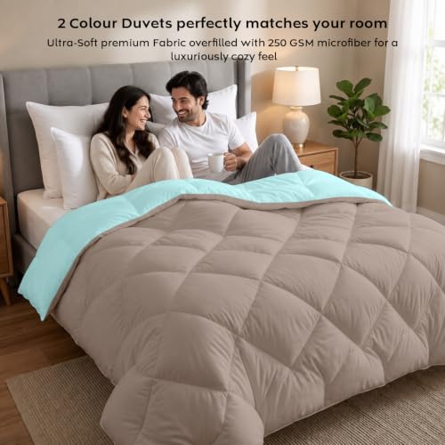 Image of AYKA Reversible Comforter 220 GSM Microfiber Reversible AC Comforter /Blanket for Winter /Quilt /Duvets for King Size Double Bed Comforter (90 * 100, Taupe & Aqua)| TC - 220
