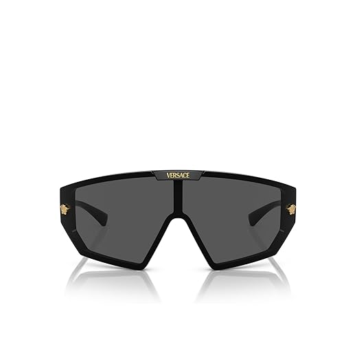 Versace Óculos de Sol Escudos de Plástico Preto Lente Cinza, Unissex Adulto, Clássico