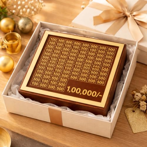Image of Dr.MASHUR Wooden Money Saving Challenge Box with Printed Amount Board for Cash and Coin Collection, Reusable Saving Box for Kids and Adults (Pen 1lkah Money Box, 1, Count)