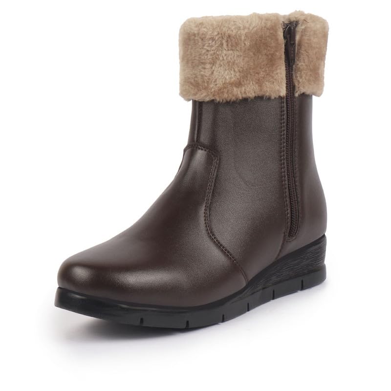 Image of FAUSTO Women High Top Side Zipper Platform Wedge Heel Formal Furr Boot | Winter High Ankle Slip On Boots