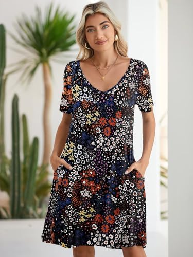 Image of BELAROI Women Casual Summer Dresses Loose Tshirt Beach Sundress V Neck Plus Size Swing Tunic Pockets