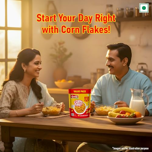 Kwality Corn Flakes 1kg | Made with Golden Corns | 99% Fat Free, Natural Source of Vitamin & Iron | High in Protein & Fiber | Healthy Breakfast Cereal