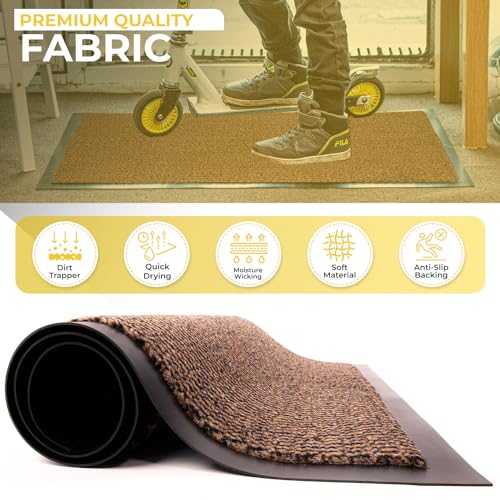 BLADO Washable Door Mats - Non-Slip Heavy Duty Doormats - Stylish Large Rubber Mat - Perfect Dust Grabbing Indoor & Outdoor (Brown, 90cm x 120cm)