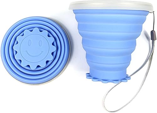 Taza de viaje plegable de silicona, taza plegable de silicona con tapas para acampar, vaso plegable expandible (azul)