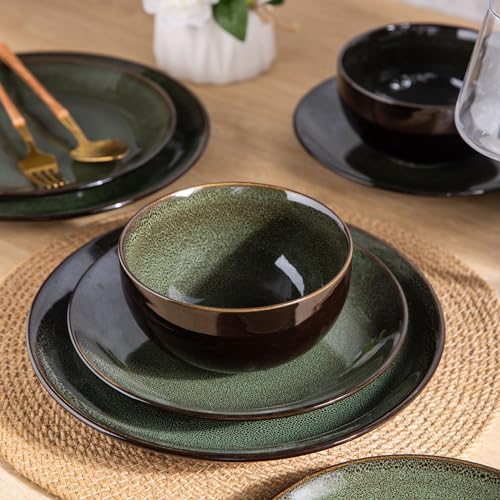 Image of LERATIO Ceramic Dinnerware Sets for 8,Stoneware Plates and Bowls Sets,Handmade Reactive Glaze Dishes Set,Chip Resistant and Scratch Resistant | Oven&Dishwasher & Microwave Safe-Green(24PCS)