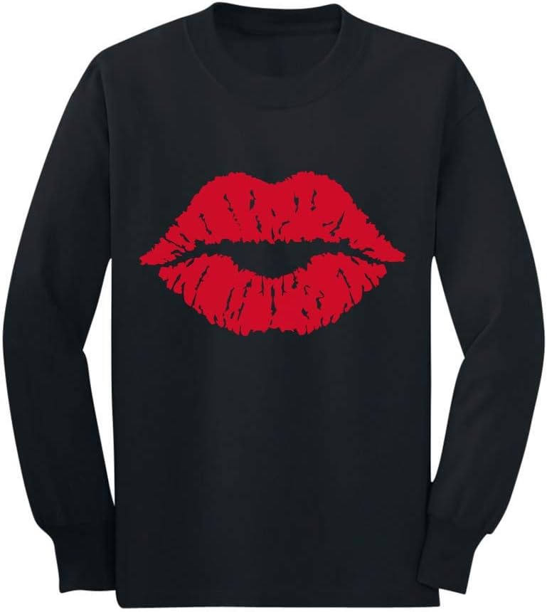 Tstars Red Lipstick Kiss Girls Valentines Day Shirt Cute Valentine Toddler Kids Long Sleeve T-Shirt
