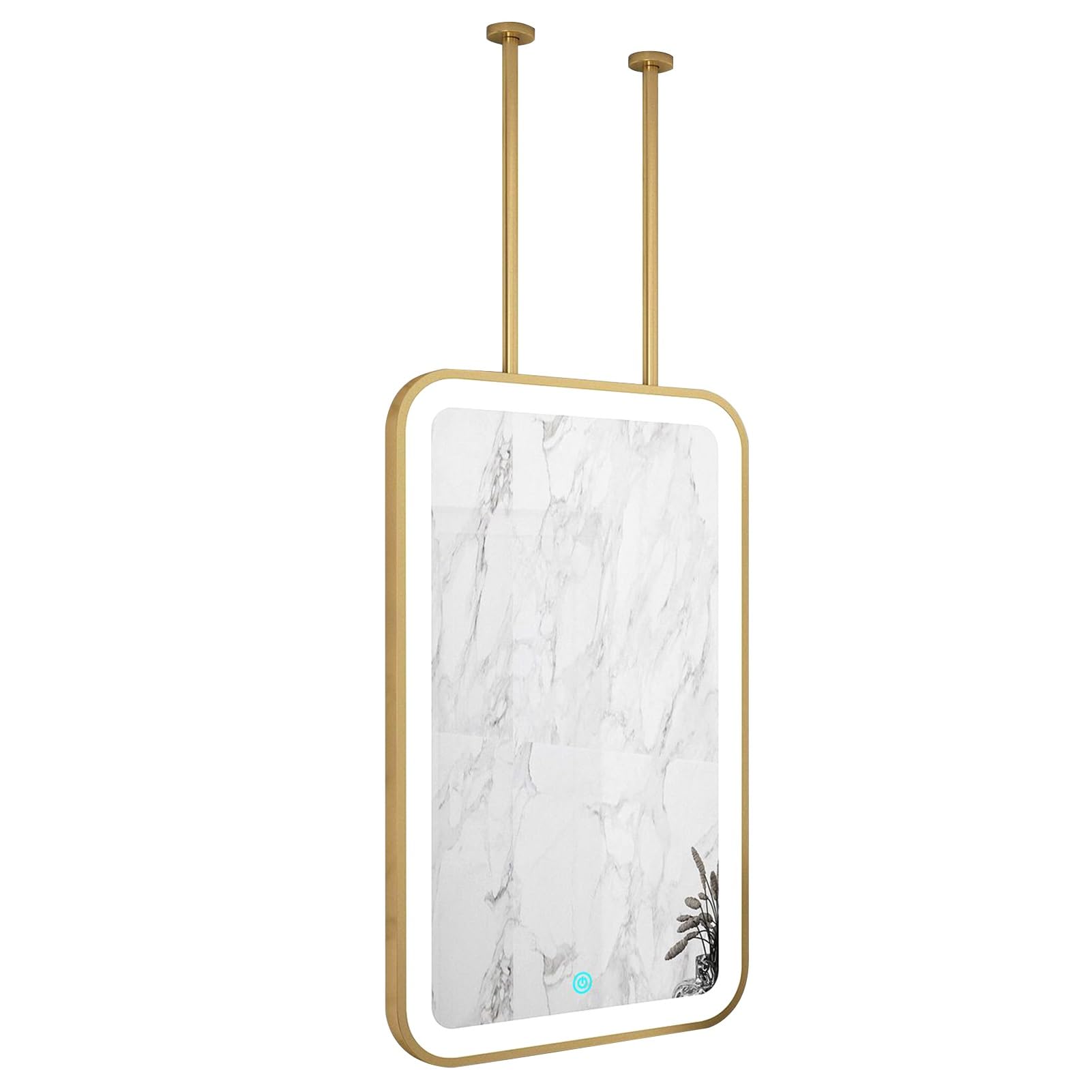 FGXHHS LED Hanging for Wall Decor, Gold Rectangle Floating Vanity Shaving Mirrors with Ceiling-mounted Boom - Easy Assembly(50cmx70cm)