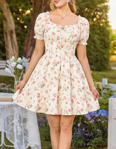 Scarlet Darkness Floral Corset Mini Dress Women Teen Summer Off Shoulder Dress Graduation Cute Sundress with Pockets Apricot Orange XL — view 3