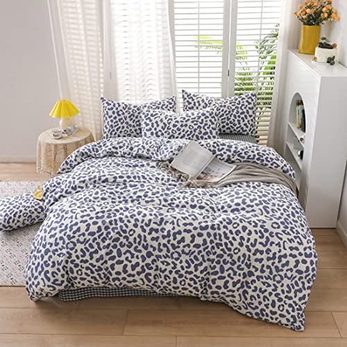 Blueblue Leopard Duvet Cover Set Queen 100% Cotton Bedding For Kids Boys Girls Teens Cartoon Blue Cheetah Print On White 1 Safari Comforter Cover Full With Zipper Ties 2 Pillowcases, Queen #TOP6