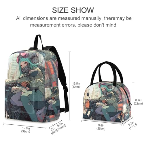 Backpack Lunch Bag Set Cartoon Motor Print, Big Storage Travel Backpacks with Insulated Lunch Box for Office Hiking Picnic2