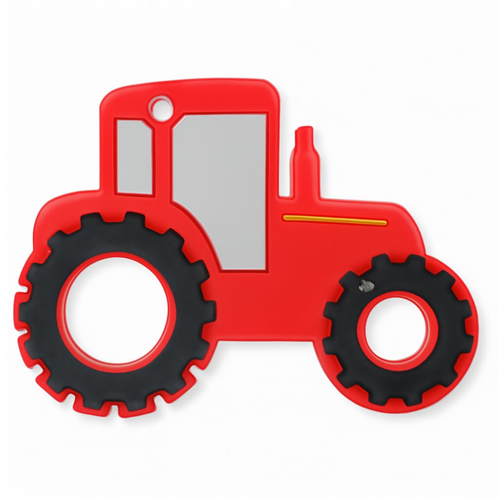 DTR Creation Silicone Baby Teether Toy | Cute Car/Tractor Shape BPA-Free Chewable Soother for Infants & Toddlers | Soft & Safe for Teething Pain Relief (Red)-image-5