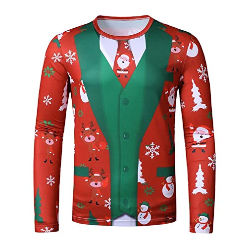 Herren Weihnachtspullover Lustig Xmas Weihnachtsshirt Langarm Christmas Sweatshirt Sweater Rundhals Pullover Herbst Winter Langarmshirt Hässliche Tshirts Geschenk Pajama...
