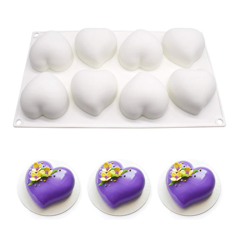 beicemania® Small Cake tin Heart Shaped Chocolate Mould Cake tin 3D Cake tins Mousse Cake Moulds Silicone White Peach Heart Cake tin