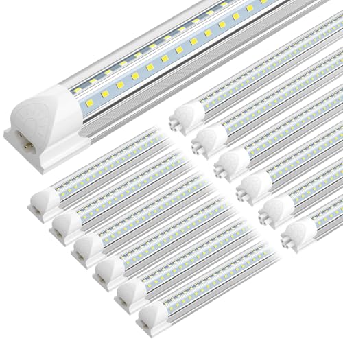 SHOPLED (12-Pack 4FT LED Shop Light, 40W 5500LM 6000K Cool White, Linkable V-Shape T8 LED Tube Lights Fixtures, 4 Foot Shop Lights for Garage Workshop Warehouse, Plug and Play, ETL Listed