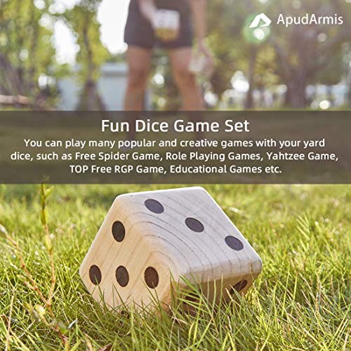 ApudArmis Giant Wooden Yard Dice Game, 3.5'' Big Dice Lawn Game Set with Scoreboard & Carrying Bag - Giant Pine Wooden 6 Dice Backyard Game Set for Kids Adults Family - Thumbnail 5