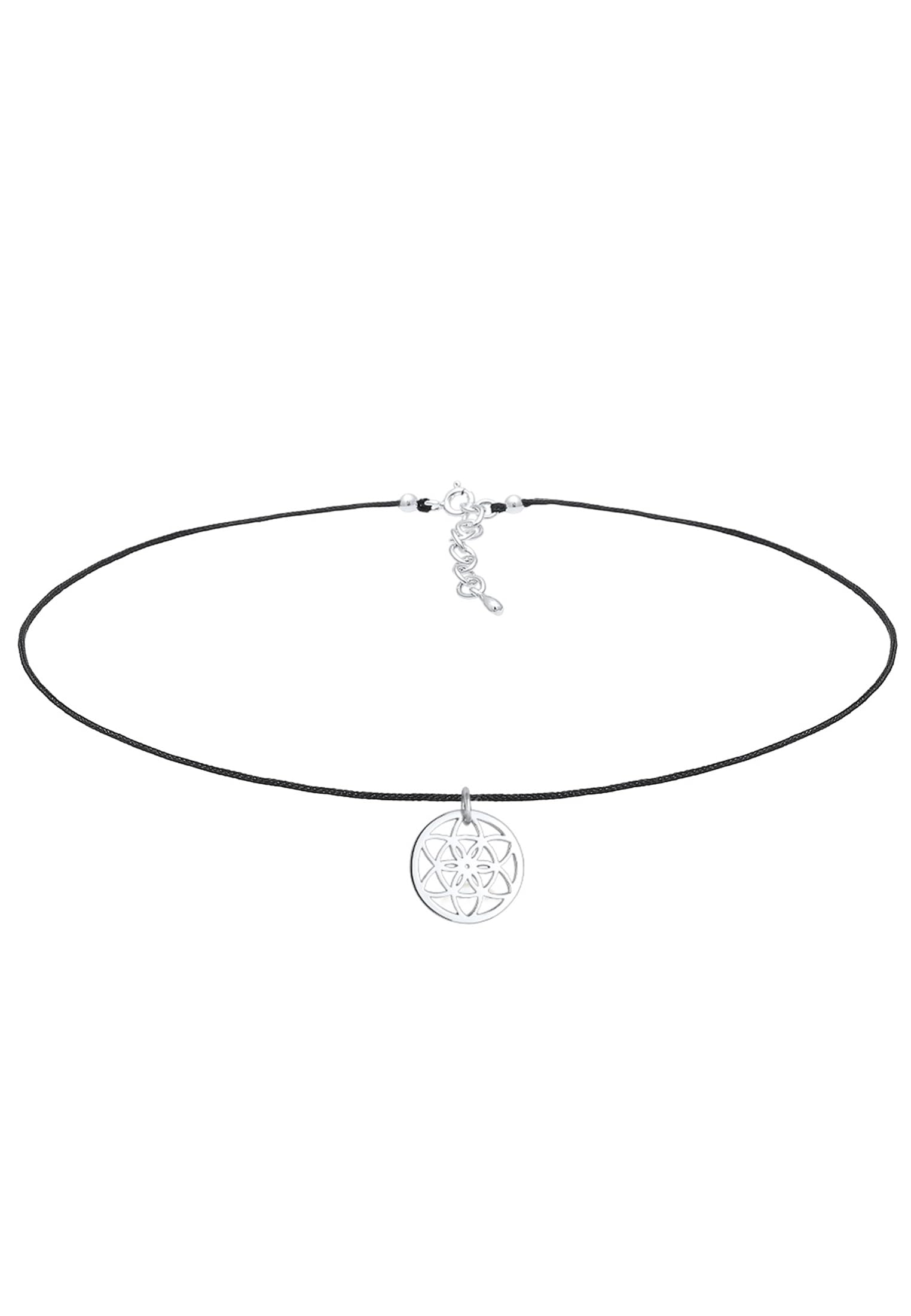 Elli Women Ornament Choker 925 Sterling Silver Black Ribbon Necklace of Length 36cm
