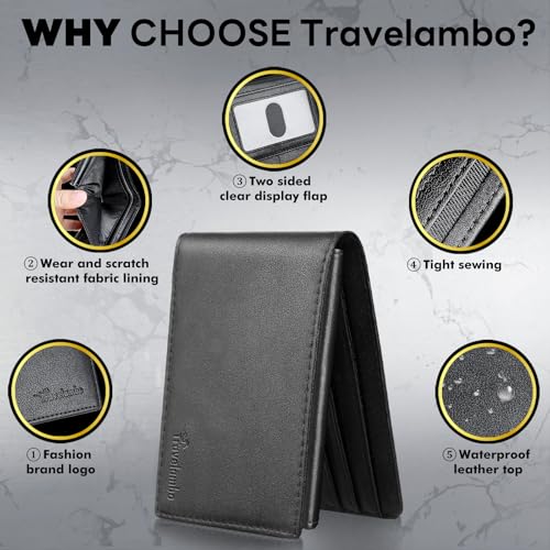 Wallet for Men, Premium Classic Mens Wallet Minimalist Slim Bifold Wallet, RFID Blocking Wallet with 10 Credit Card, 2 ID Window and 2 Cash Slots, Leather Compact Wallet, Front Pocket Card Holder — view 2