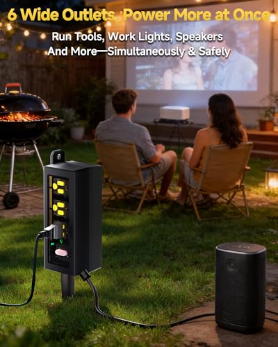 Image of Outdoor Extension Cord, 6 Wide Outlets, 1875W /15A, 10FT 14AWG Heavy Duty SJTW Power Strip with Surge Protector, All-Weather & IP66 Fully Waterproof, Ideal for Patio, Garden, Pool, RV, Black