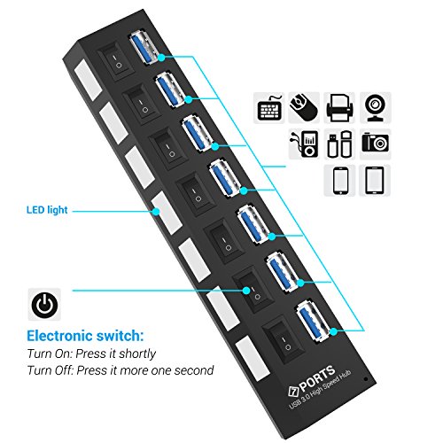7 Porte USB 3.0 Splitter Adattatore USB HUB