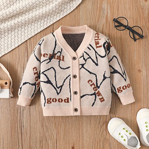 Kids Outwear Toddler Boys Sweater Kids Casual Prints Button Up V Neck Knitted Cardigan Jacket Long (Beige, 6-9 Months)2