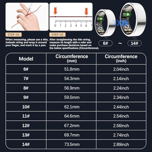 Image of Ring Health Tracker for Women Men, Fitness Ring with Heart Rate, Blood Oxygen, Sleep Monitor, Calories, Step Counter, IP68 Waterproof Smart Ring for iPhone & Android, No Subscription Fee (Silver, 9#)