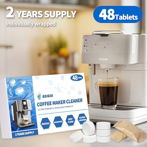 HSIGIO 48 Pack Coffee Maker Cleaner, Deep Coffee Machine Descaler Universal for Single Serve Pod, Drip, Espresso Makers, Eliminates Odors & Residue-Free for Keurig Descaling - 1