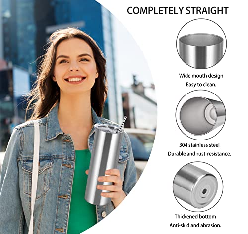 Wzaytia 6 Pack 20 Oz Straight Skinny Tumblers,Individually Gift Boxed Stainless Steel Slim Skinny Tumbler Set Bulk, 20 Oz Insulated Slim Thin Travel Tumbler Cup For Diy, Silver #TOP2
