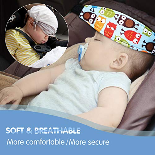 Image of Baby Carseat Head Support,Car seat Straps Pillow Support Ban,Stroller Neck Relief Strap Headrest,Slumber Sling Sleep Positioner for Toddler Infants Child Children Kids(Blue Elephant + Owl)