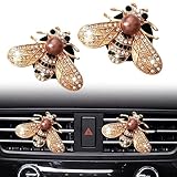 2 Pcs Shiny Bee Vent Clips, Car Diffuser Vent Clip Rhinestone Diamond Interior Decor, Crystal Air Fresheners Vent Clips, Car Decoration, Bling Car Accessories, Golden