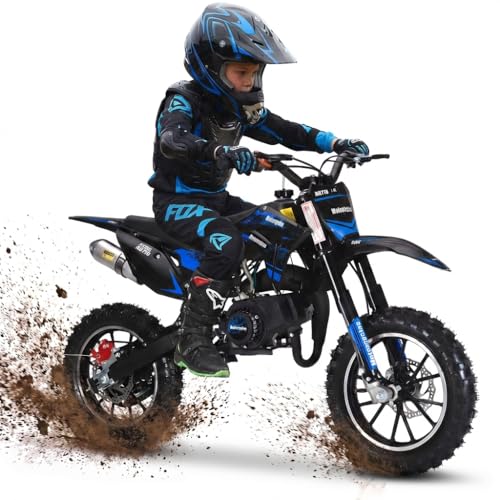Image of Kids Dirt Bike, 50cc / Gas Powered Dirt Bike for Kids 8-14, 2-Stroke Mini Dirt Bike, Pull Start Off-Road Motorcycle, 10-Inch Tires, Disc Brakes, 25 MPH, 330 lb Max Load