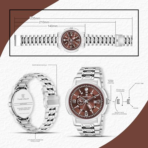 Image of TIMEWEAR Analog, Day Date Functioning, Stainless Steel Chain Watch for Men