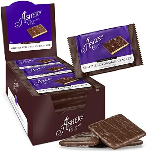 Asher's Chocolates, Chocolate Covered Grahams, Gourmet Sweet and Salty Candy, Individually Wrapped Snack, Family Owned Since 1892 (Dark Chocolate, 18 Count)