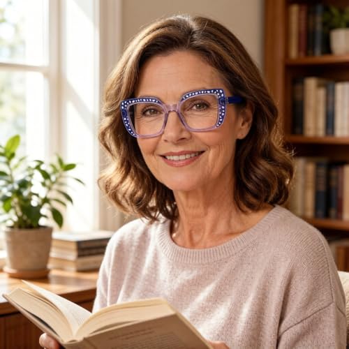 Image of ICARA 3 Pack Fashion Oversized Square Reading Glasses for Women, Retro Celebrity Style Blue Light Blocking Computer Readers