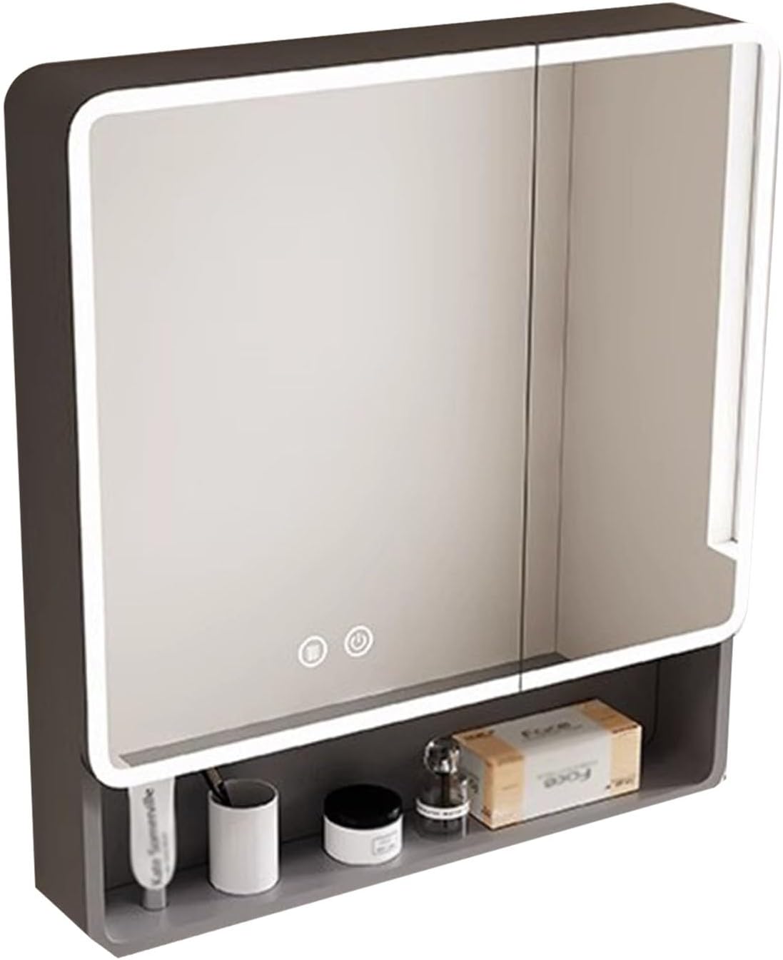 Led Lighted Aluminum Bathroom Cabinet with Mirror, Large Wall-Mounted Nizer, Grey Storage Unit with Doors & Shelves, 60X13X88Cm, Modern Bathroom Decor.,Grey-60x13x88cm