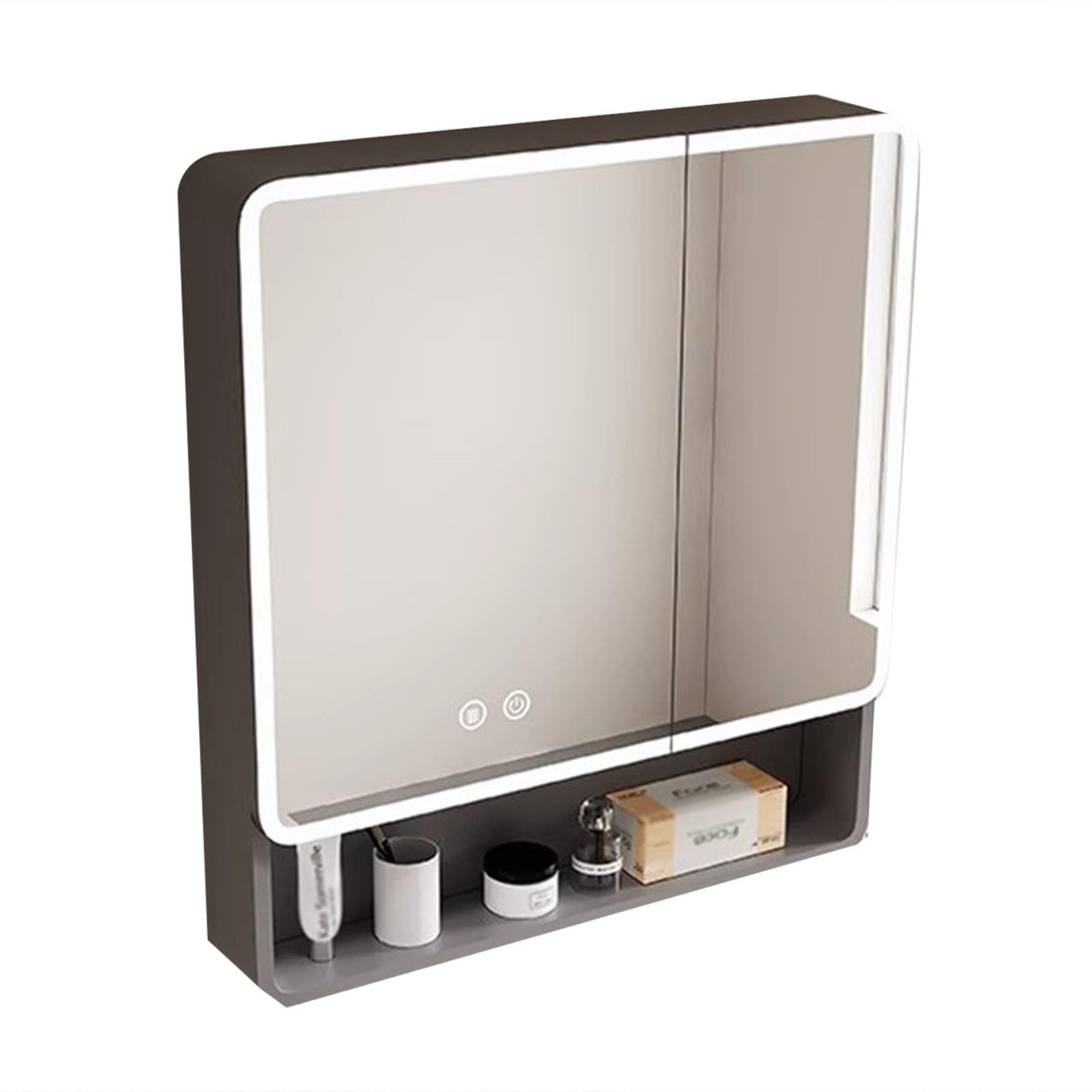 FGXHHS Large Aluminum Cabinet with LED Lighting, Stylish Gray Wall-Mounted Storage nizer Doors & Shelves, Space-Saving Solution (80x13x88cm)
