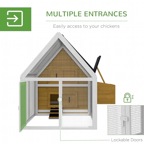 Image of PawHut 65 inch Chicken Coop Wooden with Detachable Run, Outdoor Chicken House Poultry Cage Hen with Nesting Box, Removable Tray, Roosting Bars, Ramp, for Garden Backyard, Natural