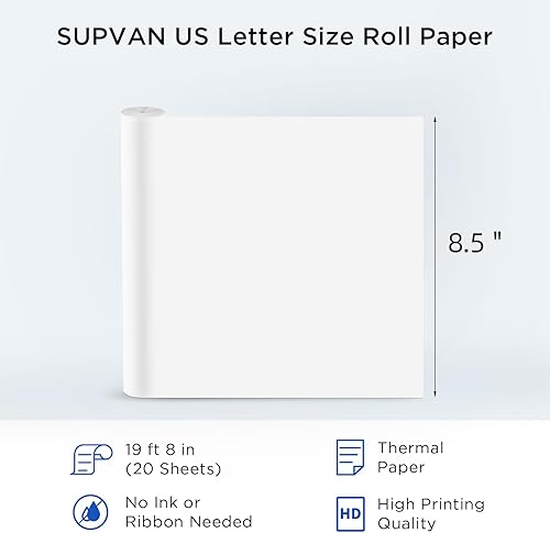 Vista 8 de SUPVAN T200M - Papel térmico de 8.5 x 11 pulgadas, tamaño carta de EE. UU., 200 hojas de apilamiento continuo para impresión por lotes, sin BPA