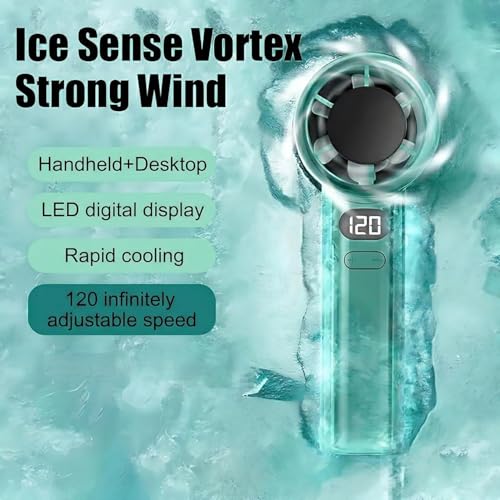 Image of Portable Handheld Fan 120 Speed Stepless Adjustable Mini Turbo Fan, Rechargeable 1800mAh Battery, LED Digital Display, Type-C Fast Charging Desk Fan for Travel & Office (Multi-Color)