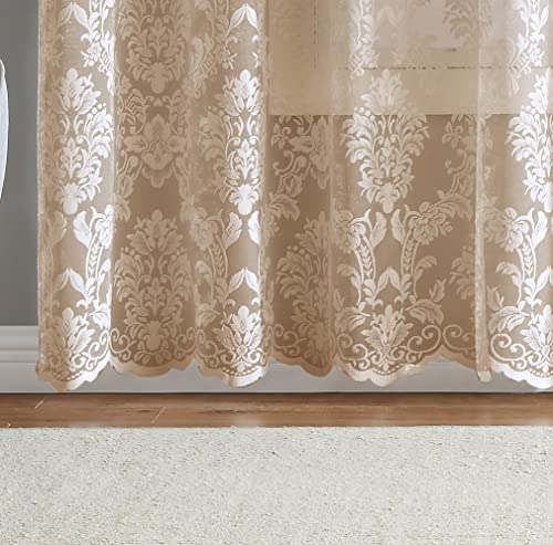 Linenzone Pair Of 2 Knitted Lace Curtain Panels With Scalloped Bottom. Elegant Farmhouse Lace Curtains For Living Room, Bedroom, Or Dining Room. (Lisa 38 X 63, Linen) #TOP2