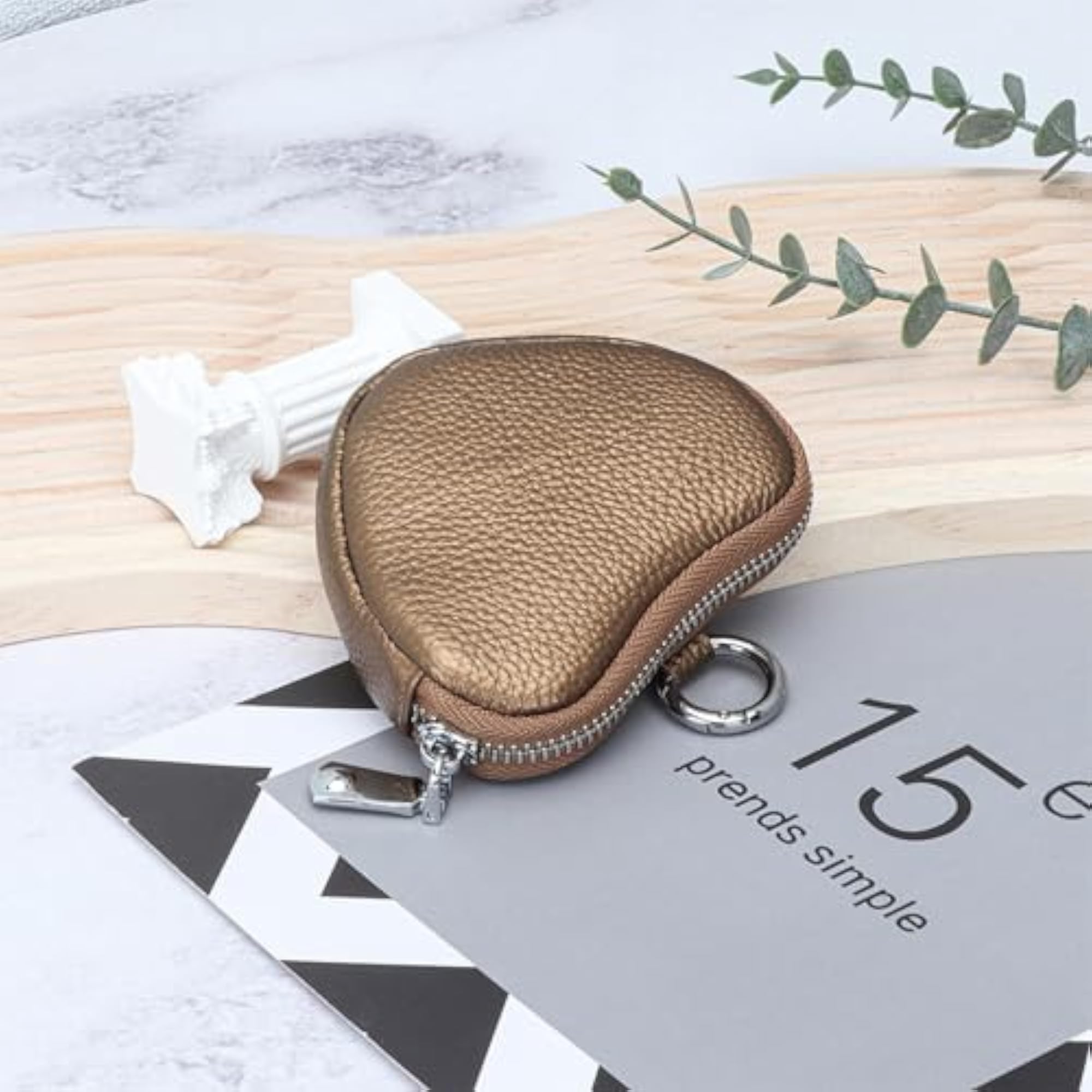 Leather Zipper Coin Purse, Heart Shaped Wallet