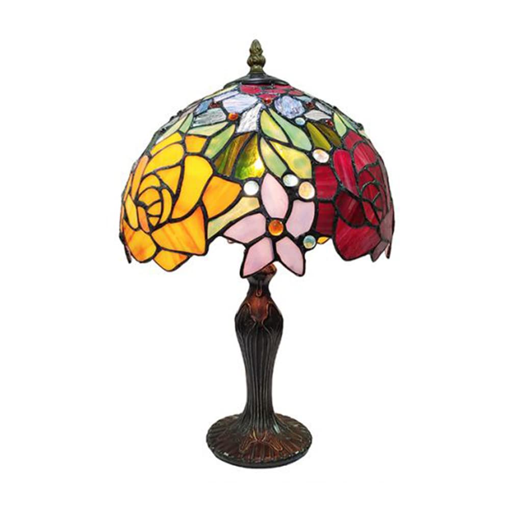 Rose Flower Genuine Stained Glass Lamp Shade with Antique Bronze