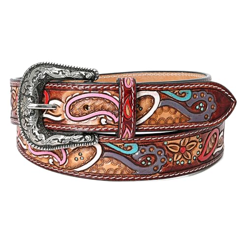 American Darling Large Beautifully Hand Tooled Brown Genuine Leather Belt Men and Women Western with Removable Buckle