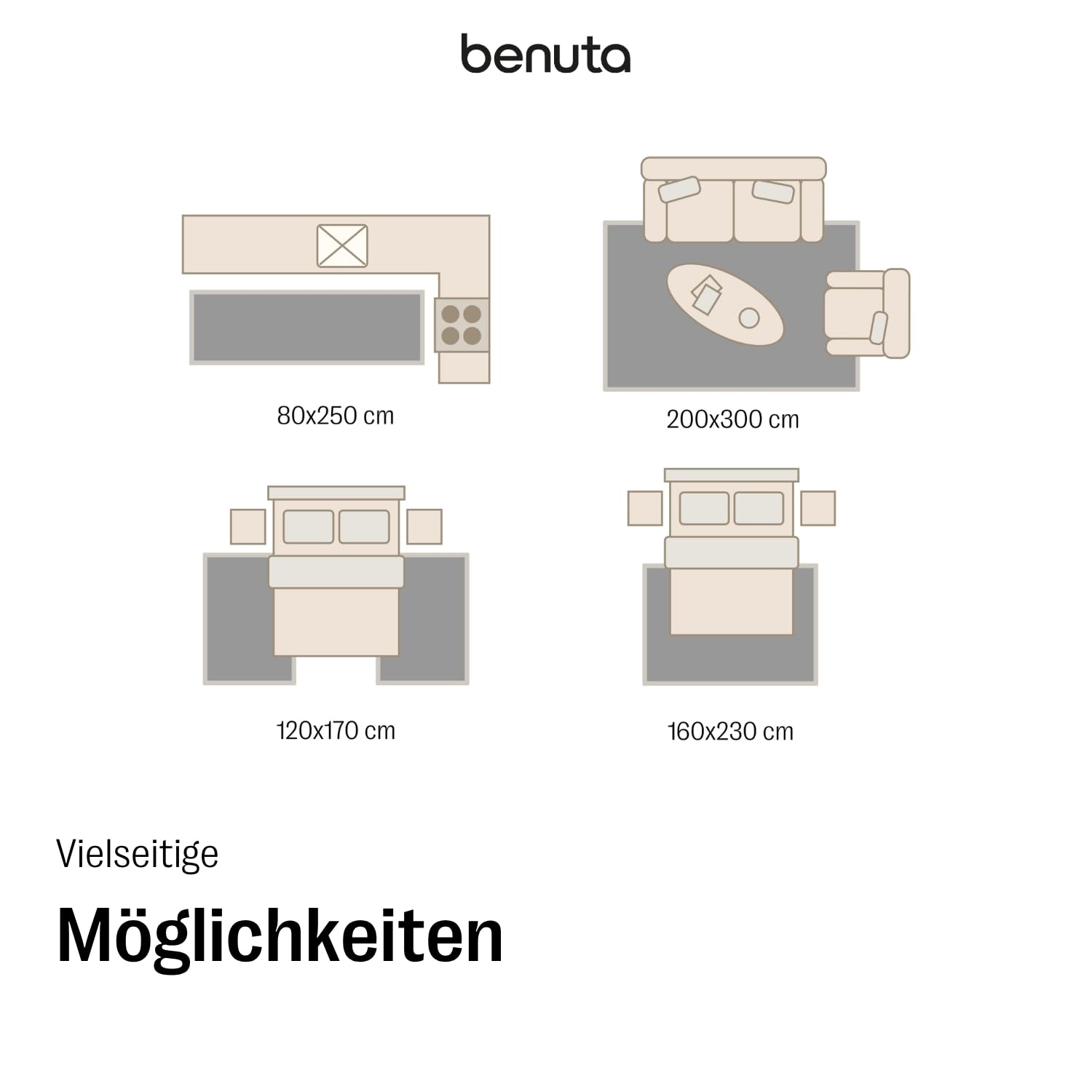 benuta Basic In- & Outdoor Teppich Wohnzimmer Iowa - Creme 80x250 cm - Boho Jute-Look wetterfest für Balkon, Terrasse - Schlafzimmer, Küchenteppich & Wohnzimmerteppich - Strapazierfähig & Robust