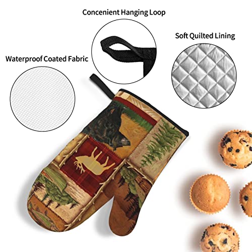 Msacrh Lodge Style Northwoods Cabin Oven Mitts And Pot Holders Sets Of 4,Resistant Hot Pads With Polyester Non-Slip Bbq Gloves For Kitchen,Cooking,Baking,Grilling #TOP3