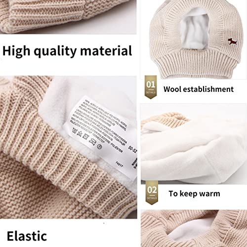 Gestrickte Hundemützen, Winter Haustier Hund Ohrenschützer Ohrenwärmer Abdeckungen Lärmschutz Hundekopf Wrap Kaninchen Kostüm Ruhige Ohren für mittelgroße Hunde Katzen (BEIGE)