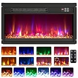COSTWAY 24”/60cm Electric Fireplace, Recessed Freestanding Fire Heater with 8 Flame Color, 3 Brightness, Thermostat, Timer, Remote Control & Overheat Protection (24”, 1500W-1600W, with Crystals) - Image 1