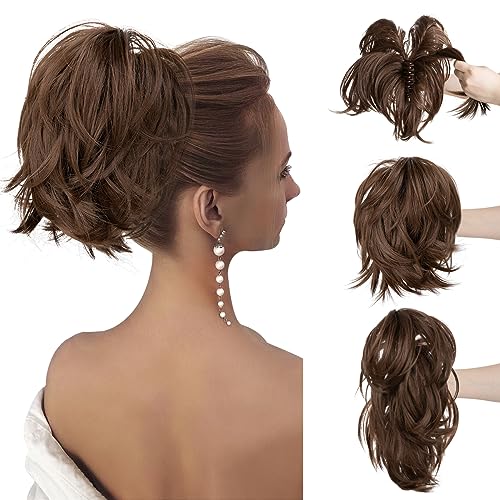 CJL HAIR Claw Clip Short Ponytail Hair Extensions Bendable Metals Messy Bun Hair piece Straight Fake Hairpieces